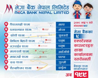 मेगा बैंकका ९ एक्सटेन्सन काउन्टर शाखामा परिणत