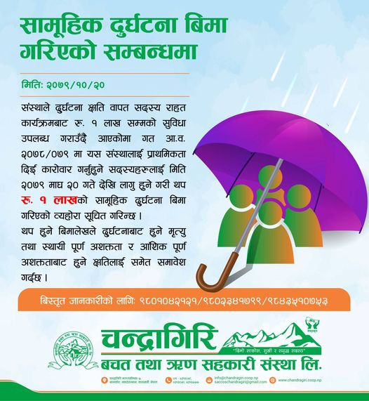 चन्द्रागिरि साकोसद्धारा सदस्यहरुको सामूहिक दुर्घटना  बीमा