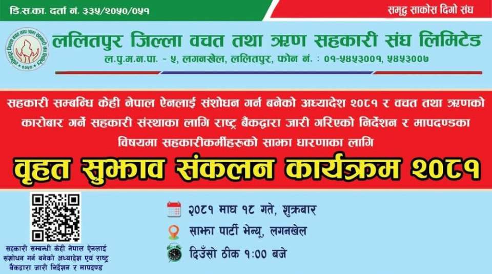 ललितपुर बचत संघले  सहकारी अध्यादेश र राष्ट्र बैंकको निर्देशनका विषयमा वृहत सुझाव संकलन गर्दै